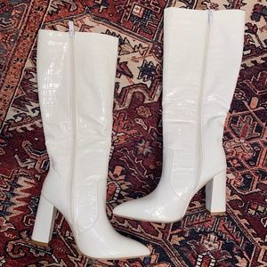 White Calf Heeled Boots